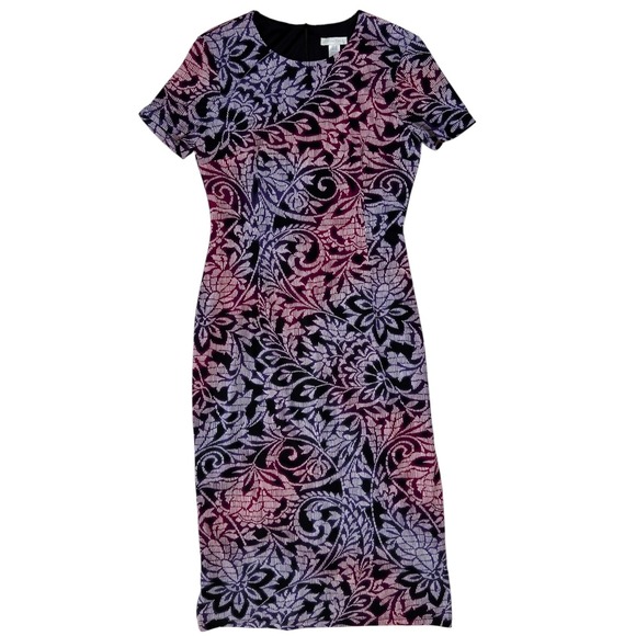 London Times Dresses & Skirts - London Times Sheath Dress 8 Purple Black Floral Paisley Office Evening Abstract